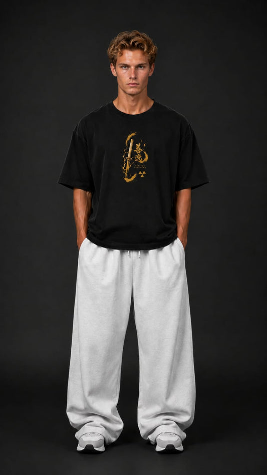 Demon Slayer "Thunder Breathing" Zenitsu Oversized T-Shirt - Premium Black Golden Lightning Graphic Tee