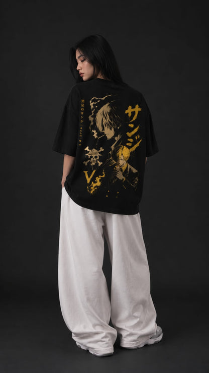Sanji "Black Leg" Anime Graphic Oversized T-Shirt – Black