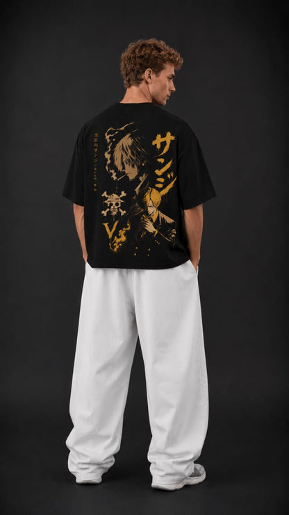 Sanji "Black Leg" Anime Graphic Oversized T-Shirt – Black