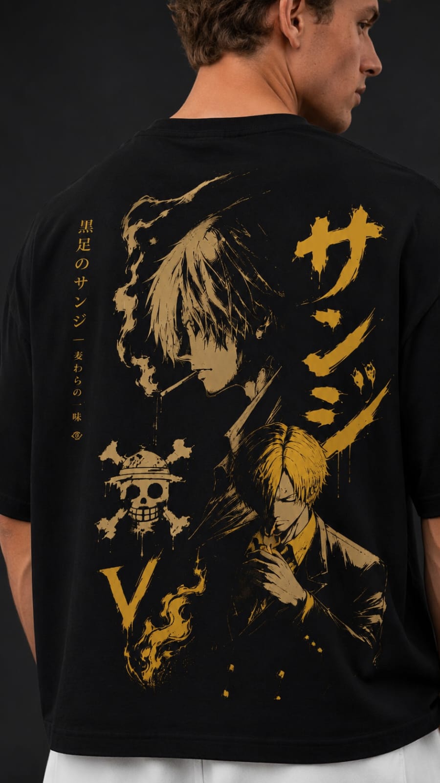 Sanji "Black Leg" Anime Graphic Oversized T-Shirt – Black