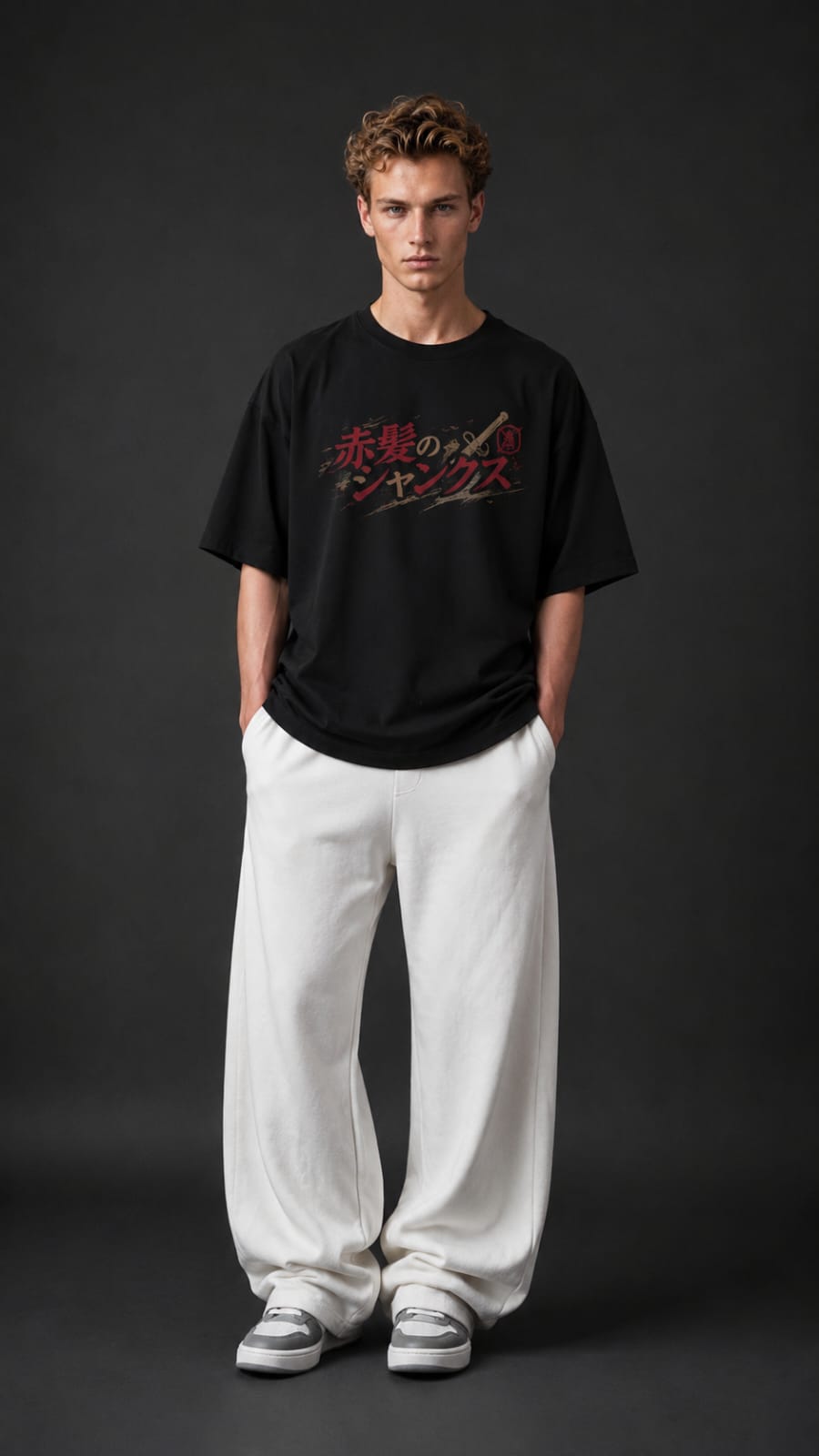 Shanks "Red Hair Pirates" Japanese Kanji Oversized Anime T-Shirt – Black