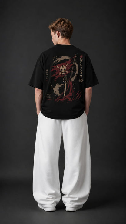 Shanks "Red Hair Pirates" Japanese Kanji Oversized Anime T-Shirt – Black