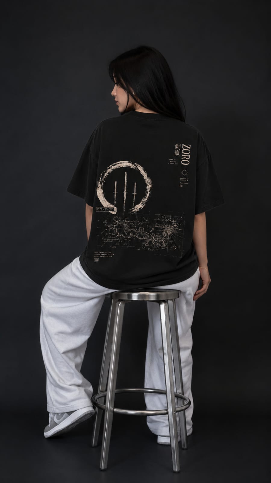 Roronoa Zoro "Three Sword Style" Vintage Oversized Anime T-Shirt – Black