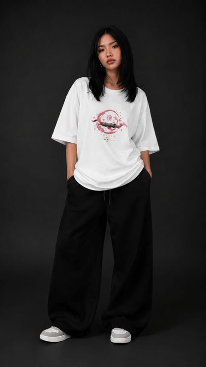 Demon Slayer "Nezuko Kamado" Oversized T-Shirt - Premium White Pink Cherry Blossom Graphic Tee