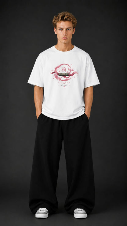 Demon Slayer "Nezuko Kamado" Oversized T-Shirt - Premium White Pink Cherry Blossom Graphic Tee