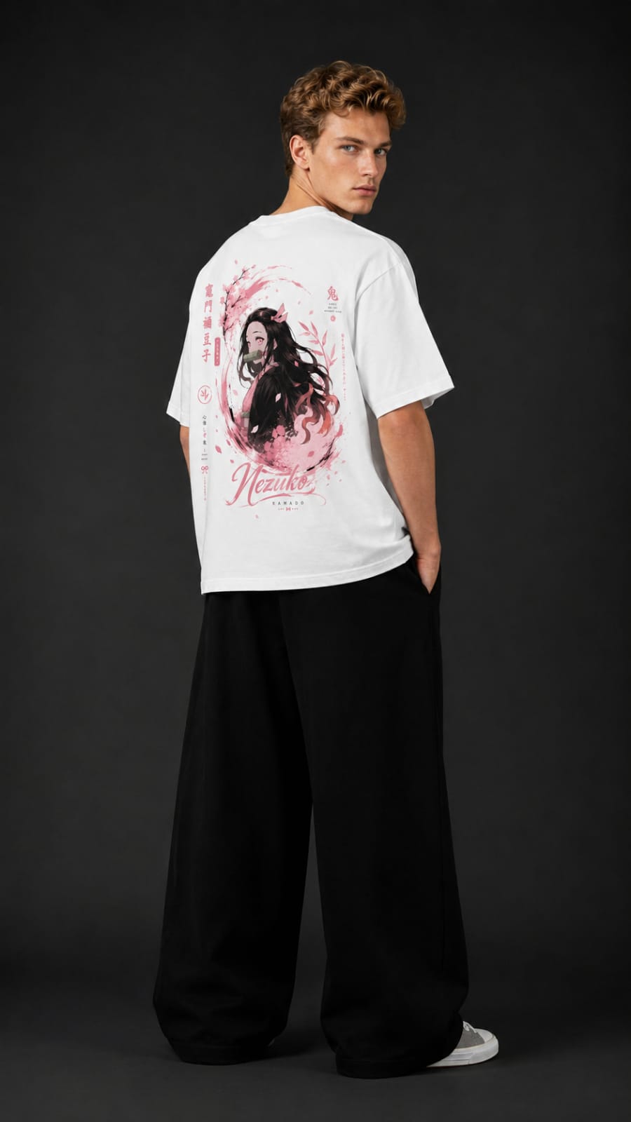 Demon Slayer "Nezuko Kamado" Oversized T-Shirt - Premium White Pink Cherry Blossom Graphic Tee