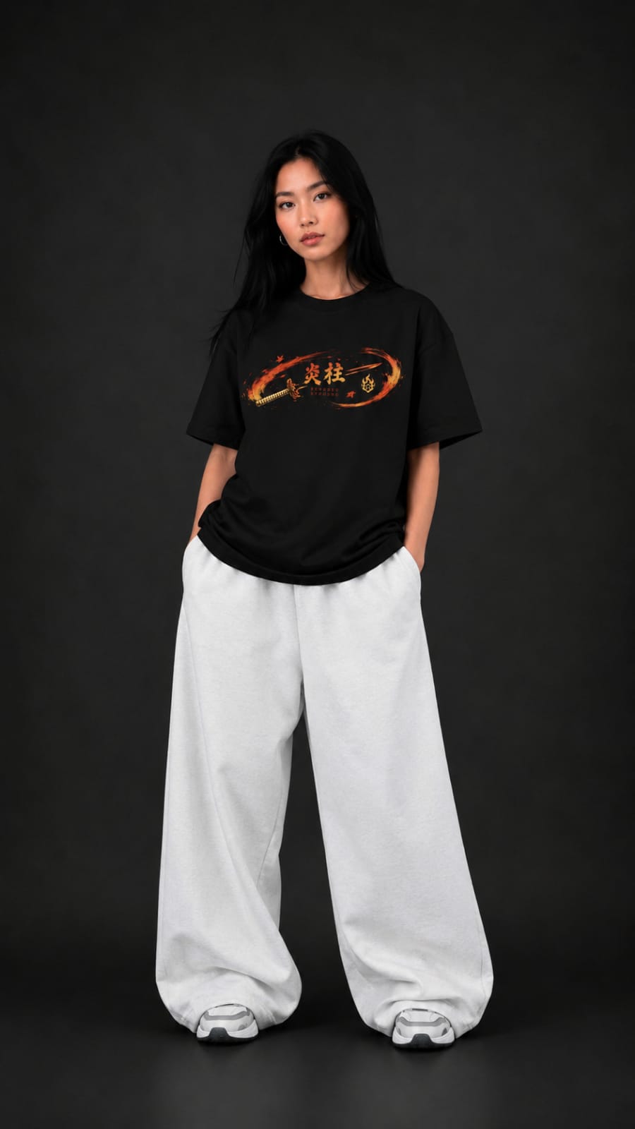Demon Slayer "Flame Hashira" Rengoku Oversized T-Shirt - Premium Black Fiery Graphic Tee