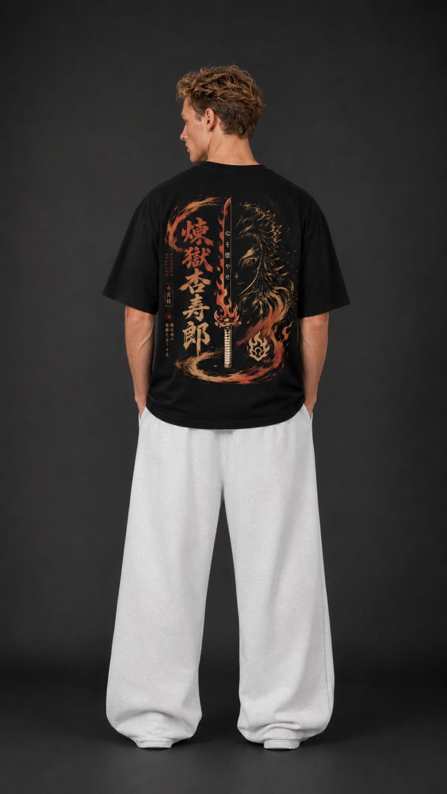Demon Slayer "Flame Hashira" Rengoku Oversized T-Shirt - Premium Black Fiery Graphic Tee