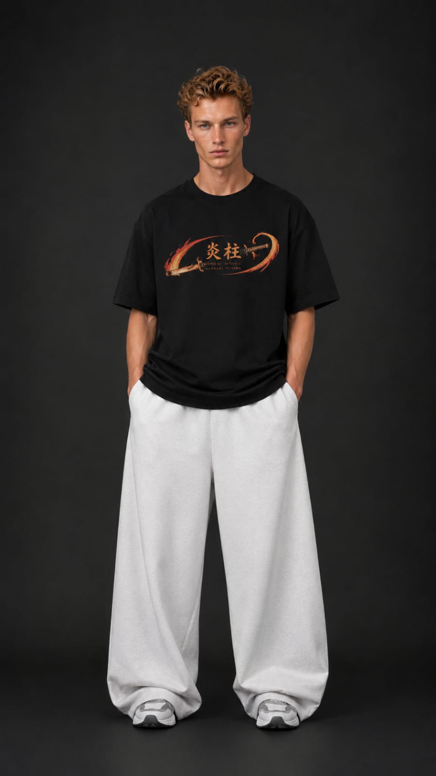 Demon Slayer "Flame Hashira" Rengoku Oversized T-Shirt - Premium Black Fiery Graphic Tee