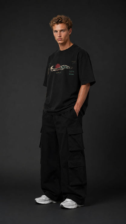 Demon Slayer "Sun Breathing" Oversized Anime T-Shirt - Premium Black Graphic Tee (Tanjiro Inspired)