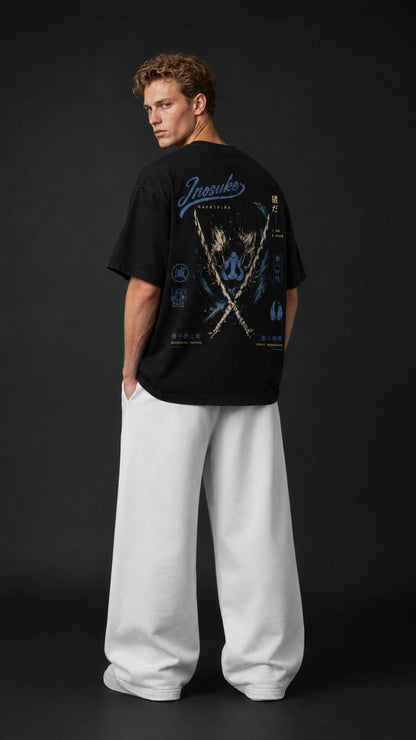 Demon Slayer "Beast Breathing" Inosuke Oversized T-Shirt - Premium Black Blue Graphic Tee