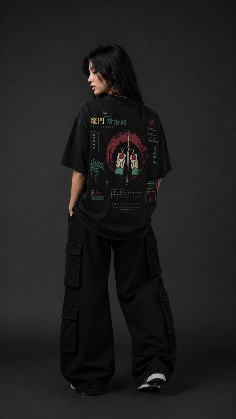 Demon Slayer "Sun Breathing" Oversized Anime T-Shirt - Premium Black Graphic Tee (Tanjiro Inspired)