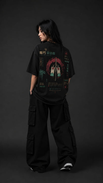 Demon Slayer "Sun Breathing" Oversized Anime T-Shirt - Premium Black Graphic Tee (Tanjiro Inspired)