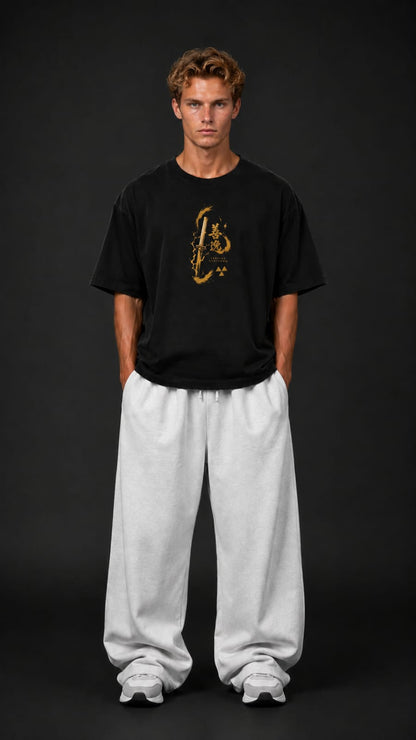 Demon Slayer "Thunder Breathing" Zenitsu Oversized T-Shirt - Premium Black Golden Lightning Graphic Tee